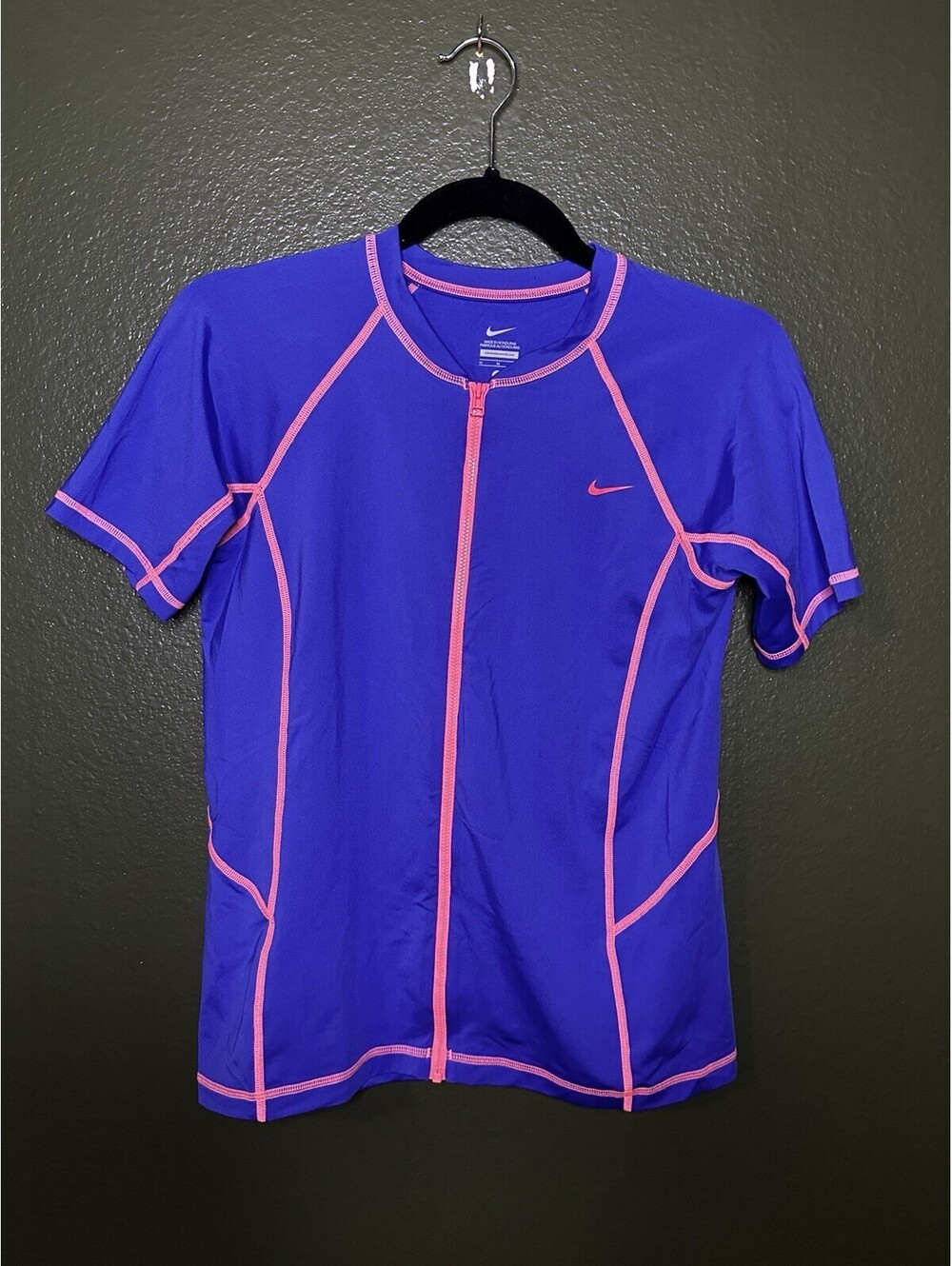 Nike Shirt Womens M Purple Full Zip Short Sleeve Athletic Top Running Training